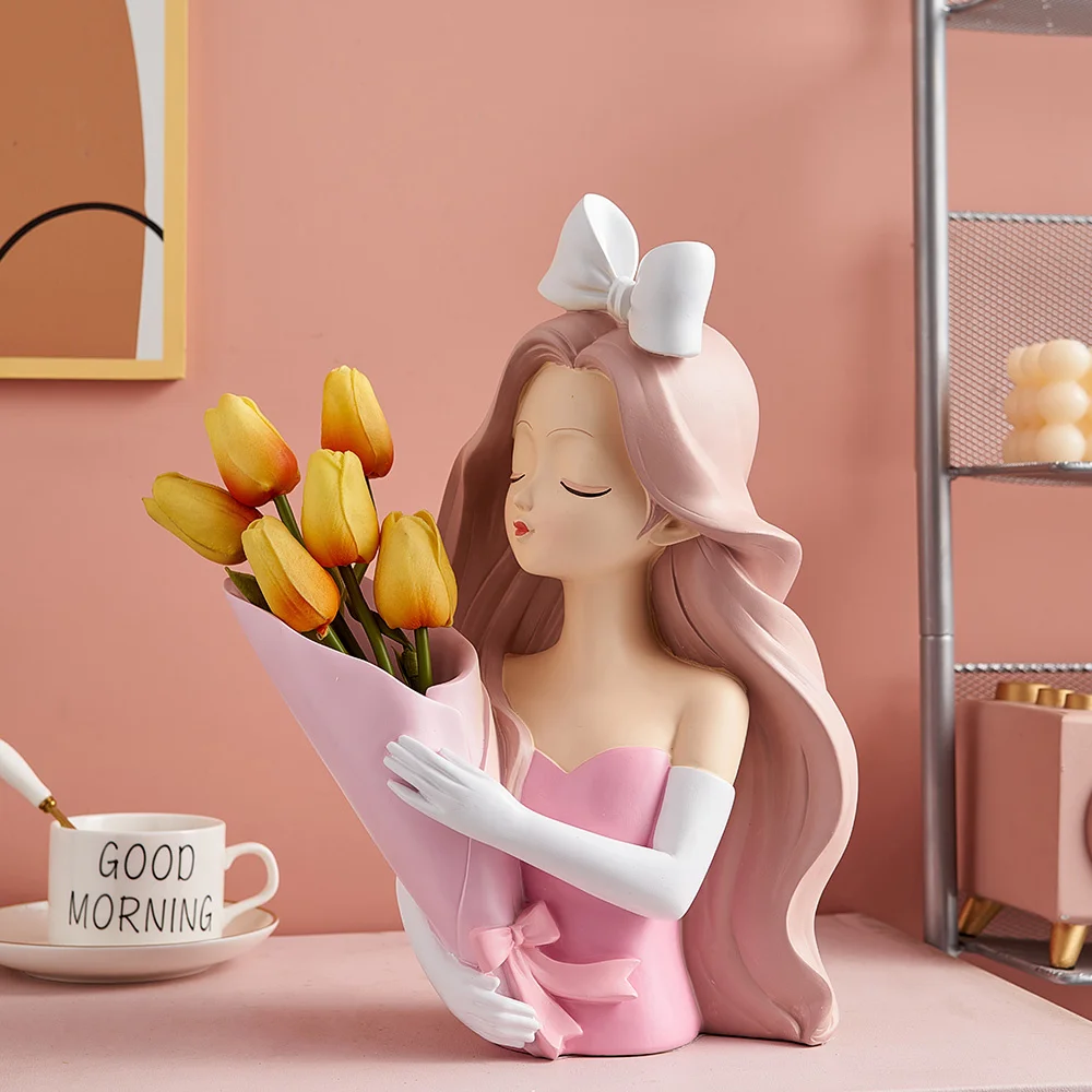 

Resin Modern Sculpture Girl Sculpture Nordic Style Girl Room Decoration Living Room Decoration Accessories Vase Home Design Gift
