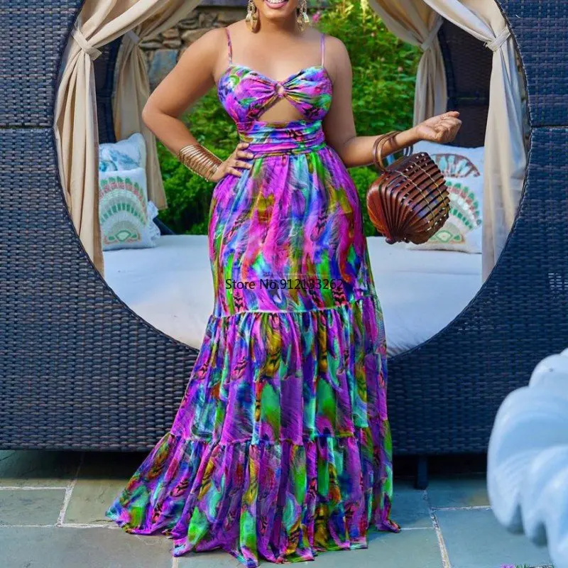 

African Dresses For Women Elegant Dashiki Summer Spaghetti Straps Maxi Dress Ladies Traditional Africa Clothing Fairy Long Dress