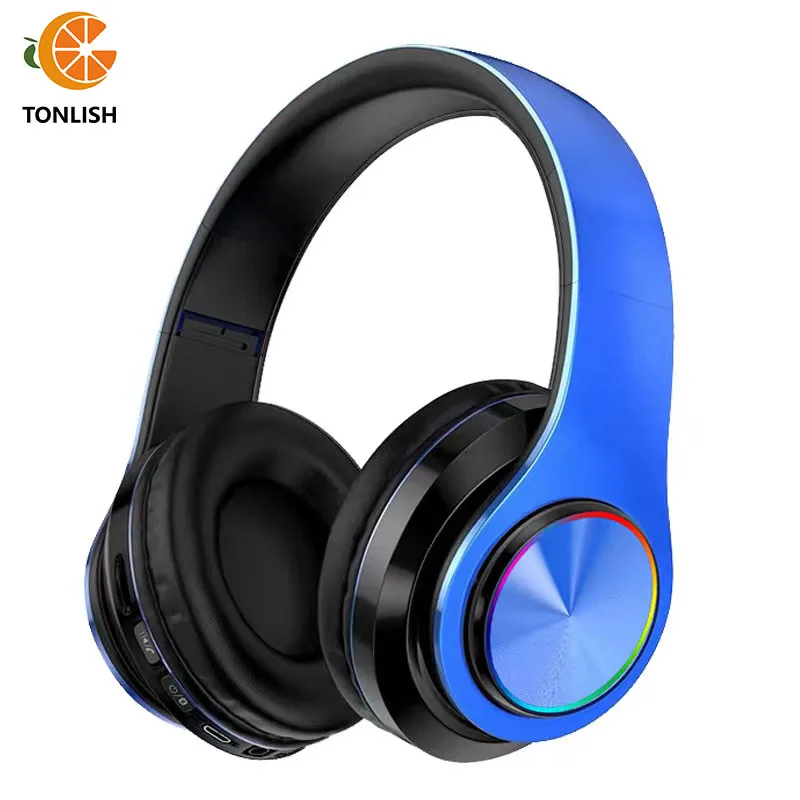 

TONLISH Headphones with Bluetooth 5.0 Wireless Portable Folding Headset With HD Microphone LED Colorful Lights Support TF card