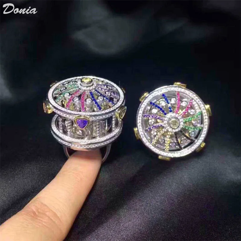 Donia Jewelry European and American creative luxury turntable ring color AAA zircon banquet ring upscale female gifts