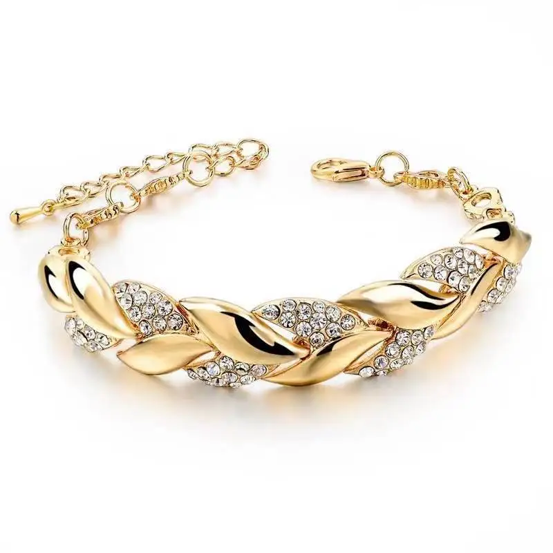 

18K Gold Leaf Bracelet European and American Fashion Wedding Jewelry Women's Diamond Bracelet Bracelets Boho
