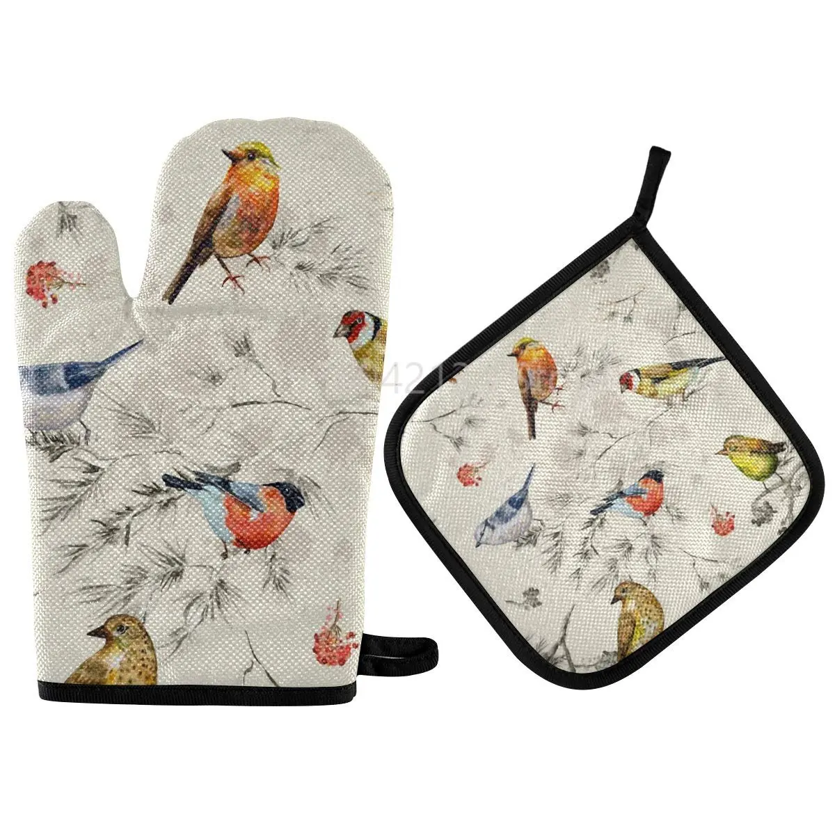 

Vintage Little Birds Oven Mitts Pot Holders 2pcs Kitchen Heat Resistant Non-Slip Potholders Set for Cooking Baking BBQ