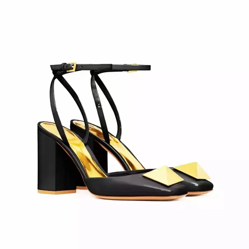 

Women's Sandals 2022 New One-word Buckle Square Toe Women's Shoes Retro Thick Heels Women Mary Jane Shoes Women