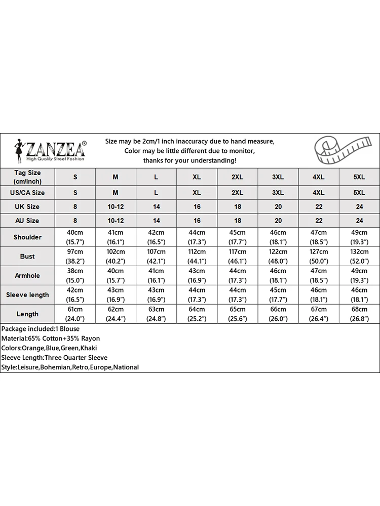 ZANZEA осенние женские повседневные свободные блузки с принтом 2024 винтажные