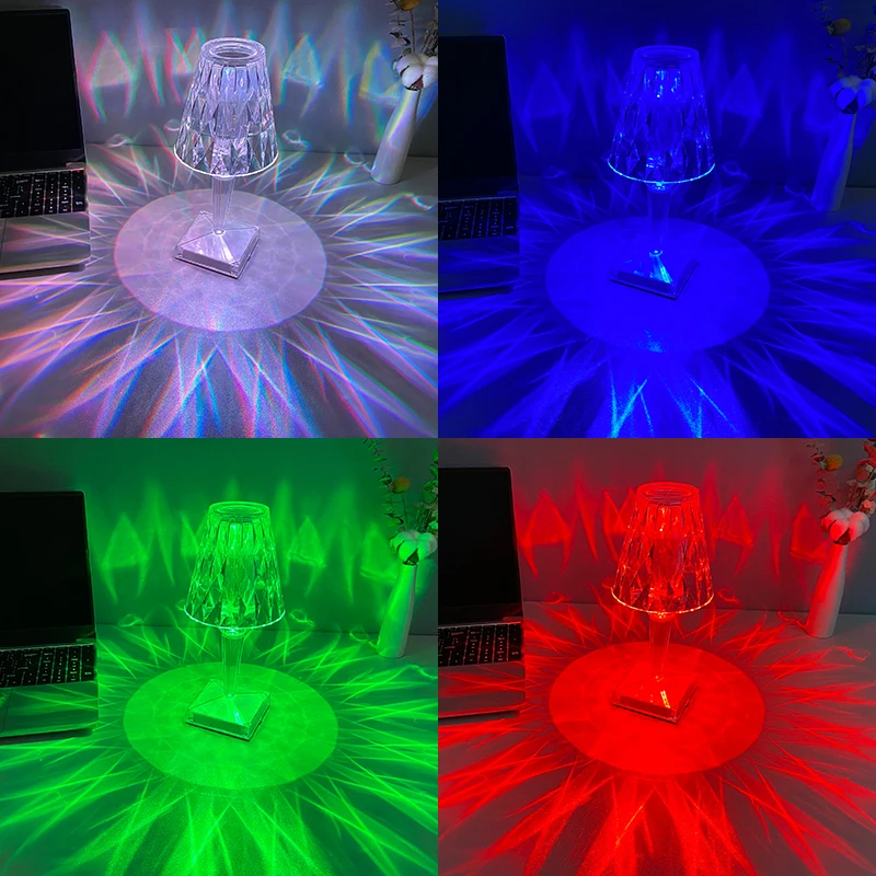 USB LED Crystal Diamond Night Light Touch Table Lamp Rose Projector 3/16 Colors Romantic Bedroom Decor Atmosphere Lighting 2022 |