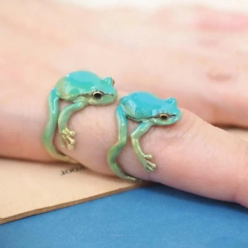 Милые кольца необычная Зеленая лягушка ювелирные изделия Крутое кольцо в виде