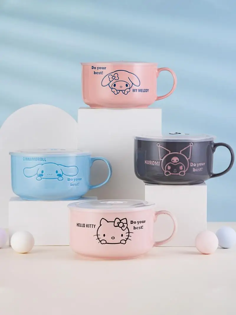 

1002 мл Cinnamoroll маленькая керамическая миска для лапши с двойными звездами с крышкой японская большая коробка для бэнто кавайная посуда Ланч-б...