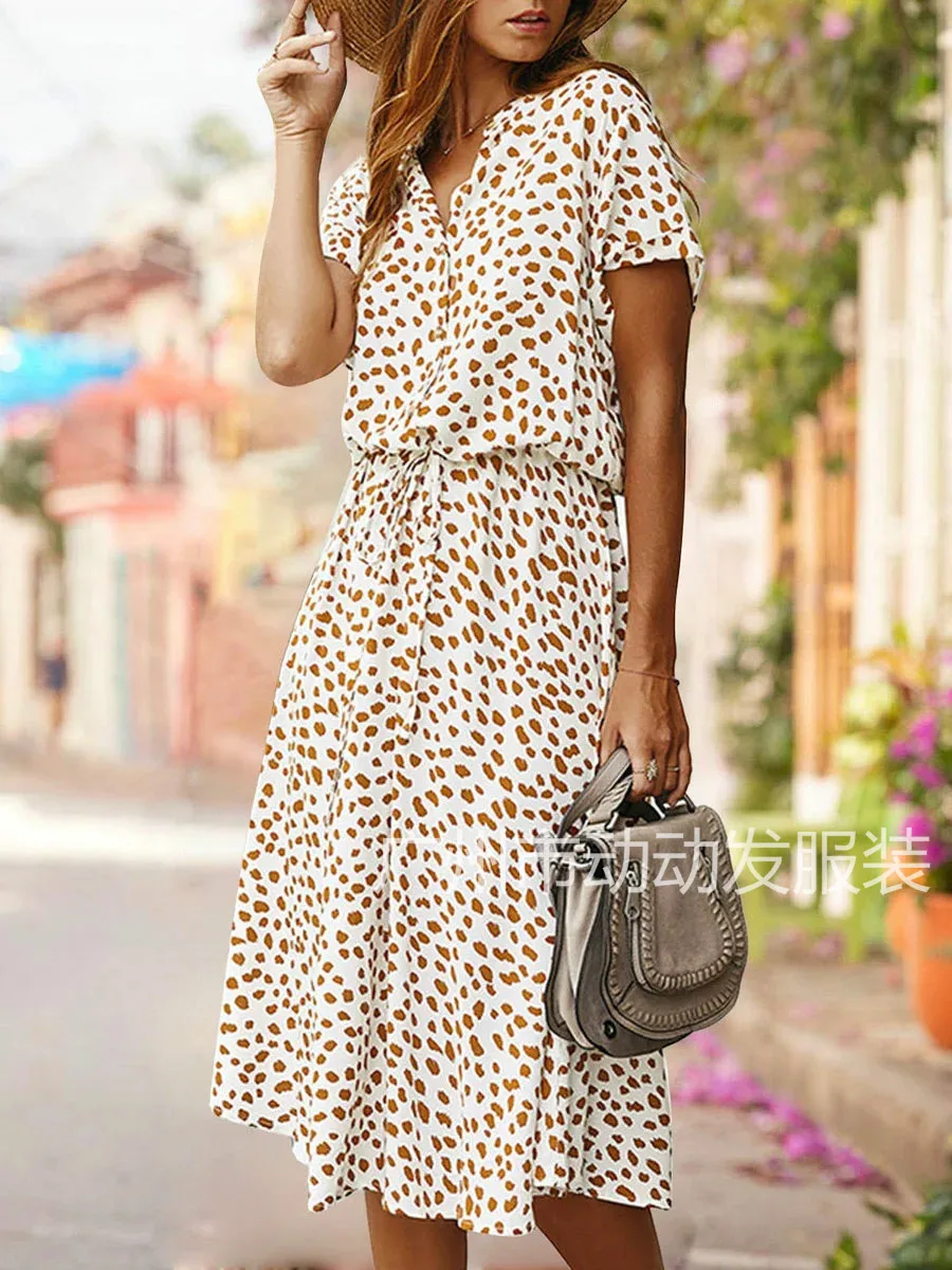 

Fashion women's 2023 summer polka dot printed short-sleeved dress
