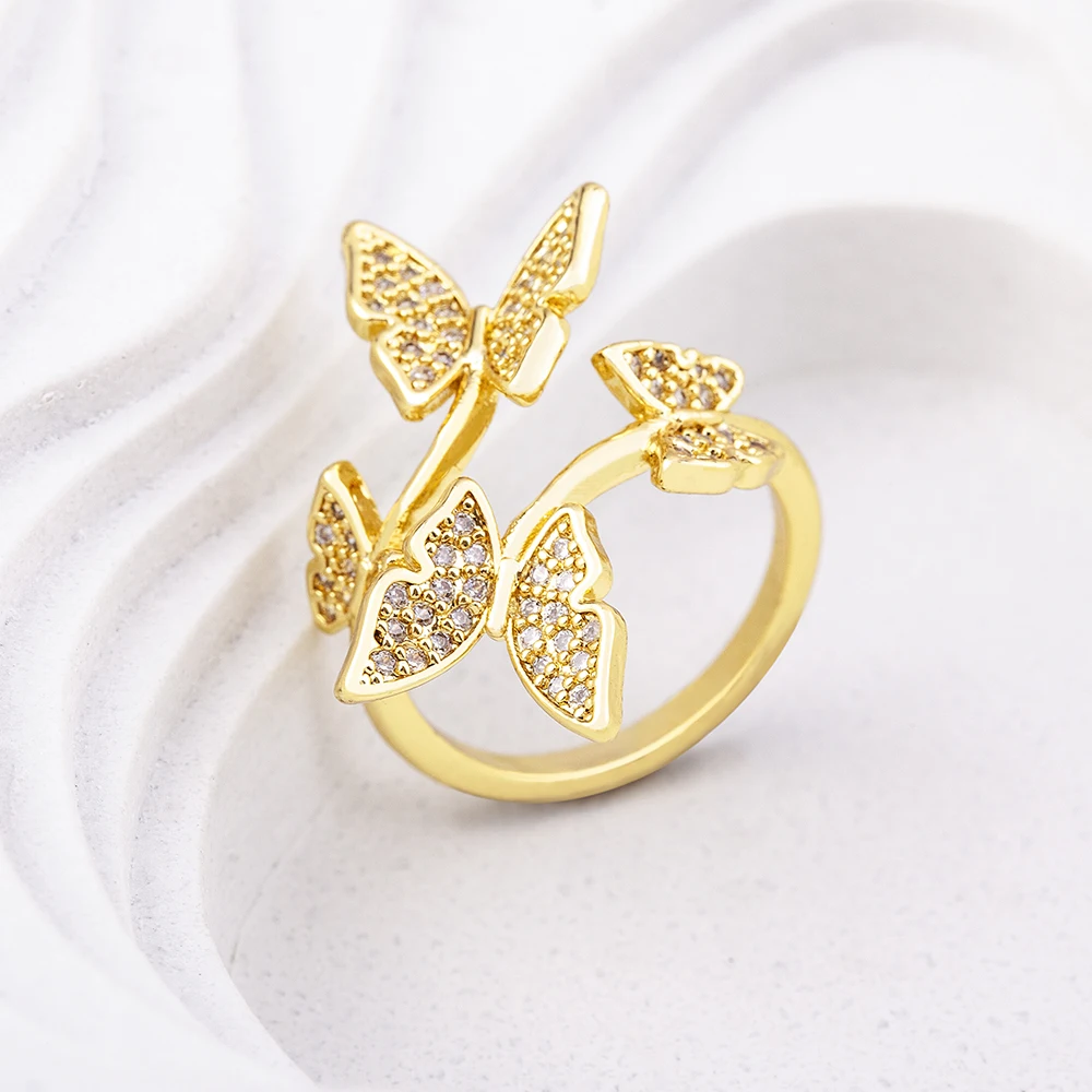 

AIBEF New Cubic Zirconia Butterfly Ring Sweet Romantic Copper Gold Open Adjustable Rings Women Jewelry Girl Gift Fashion Popular