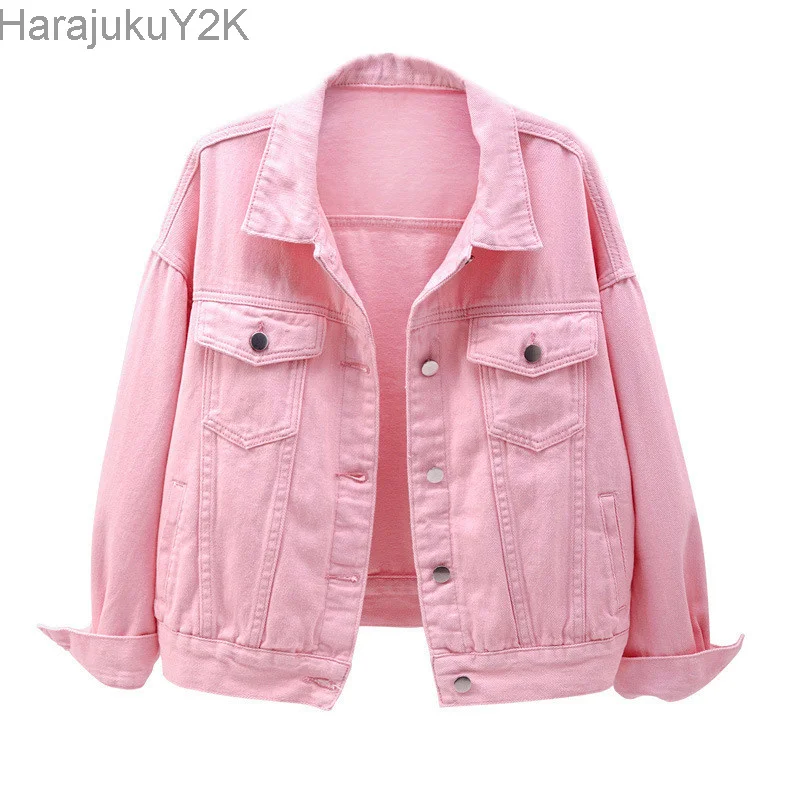 

Women's Denim Jacket Spring Autumn Short Coat Pink Jean Jackets Casual Tops Purple Yellow White Loose Tops Lady Outerwear
