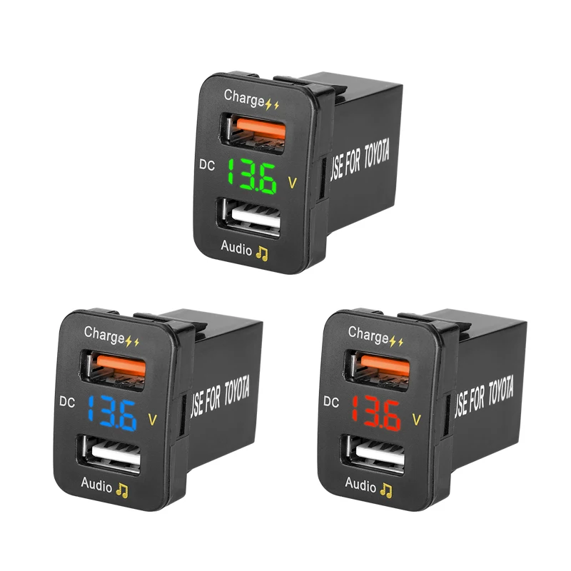 

Dual USB Car Charger Socket Charger 12-24V Voltmeter LED Car Accessories Power Adapter For Toyota Quick Charge For Mobile Phone