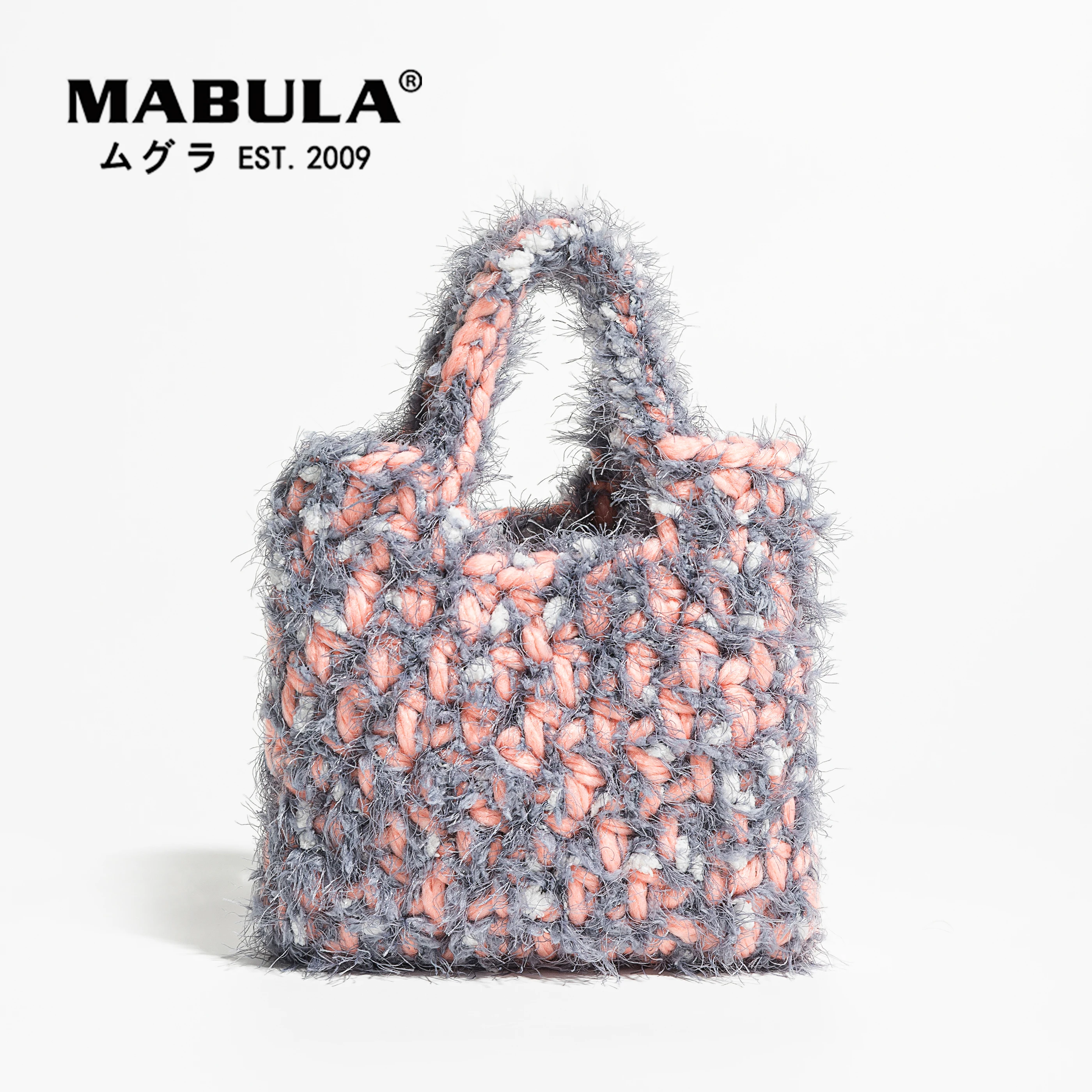 

MABULA Fashion Knitting Small Phone Purse Handwoven Soft Winter Women Bags Mini Bucket Tote Colorful Simple Design Handbags