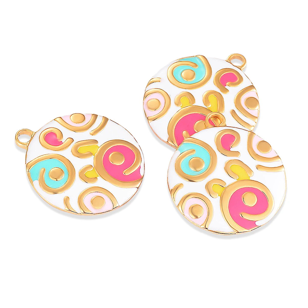 

4Pcs/lot Stainless Steel Wholesale Colorful Round Pendant Charms Gold Plated for DIY Bracelets Necklaces Jewelry Making Supplies