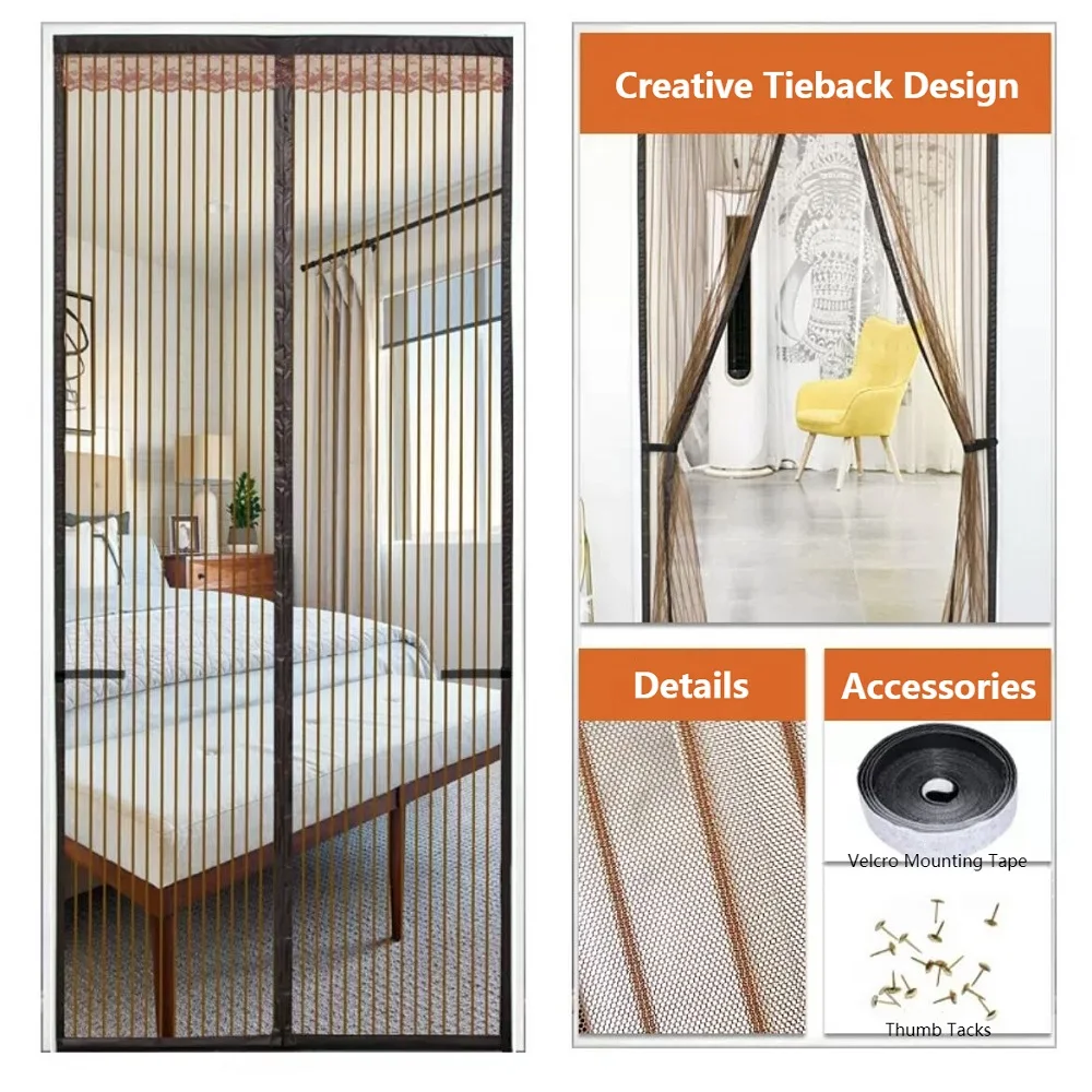 

Anti-Mosquito Insect Flies Stink Bug Magnetic Self-Priming Summer Soft Mesh Screen Door Home Partition Fits Door Up to 120x220cm