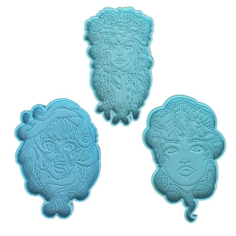 

3X Snake Female Head Coaster Resin Silicone Mold Woman Girl Epoxy Resin Casting Mould Irregular Coaster Cup Mat Decor