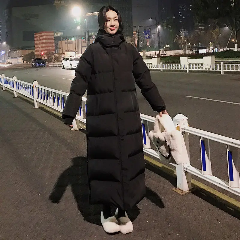 Fashion Trend All-match Simple Loose Down Jacket Plus Velvet Thick Thick Warm Autumn and Winter New Solid Color Long Top