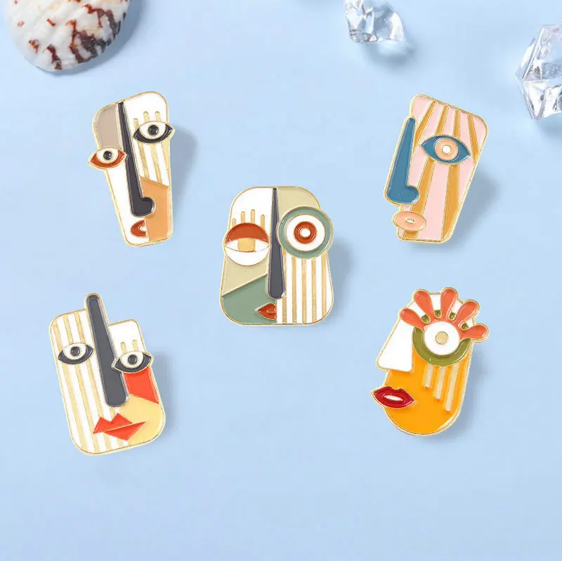 

10 PCS / LOT Abstract Face Enamel Pins Modern Geometric Portrait Art Metal Brooches Animal Badges Pins up