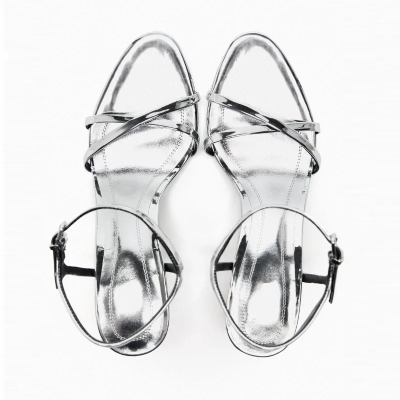 Sexy Fashion High Heel Sandals Women 6 CM Buckle Open Toe Wedge Comfortable Slip On Bohemian Silver Sandals Non-Slip Nightclub