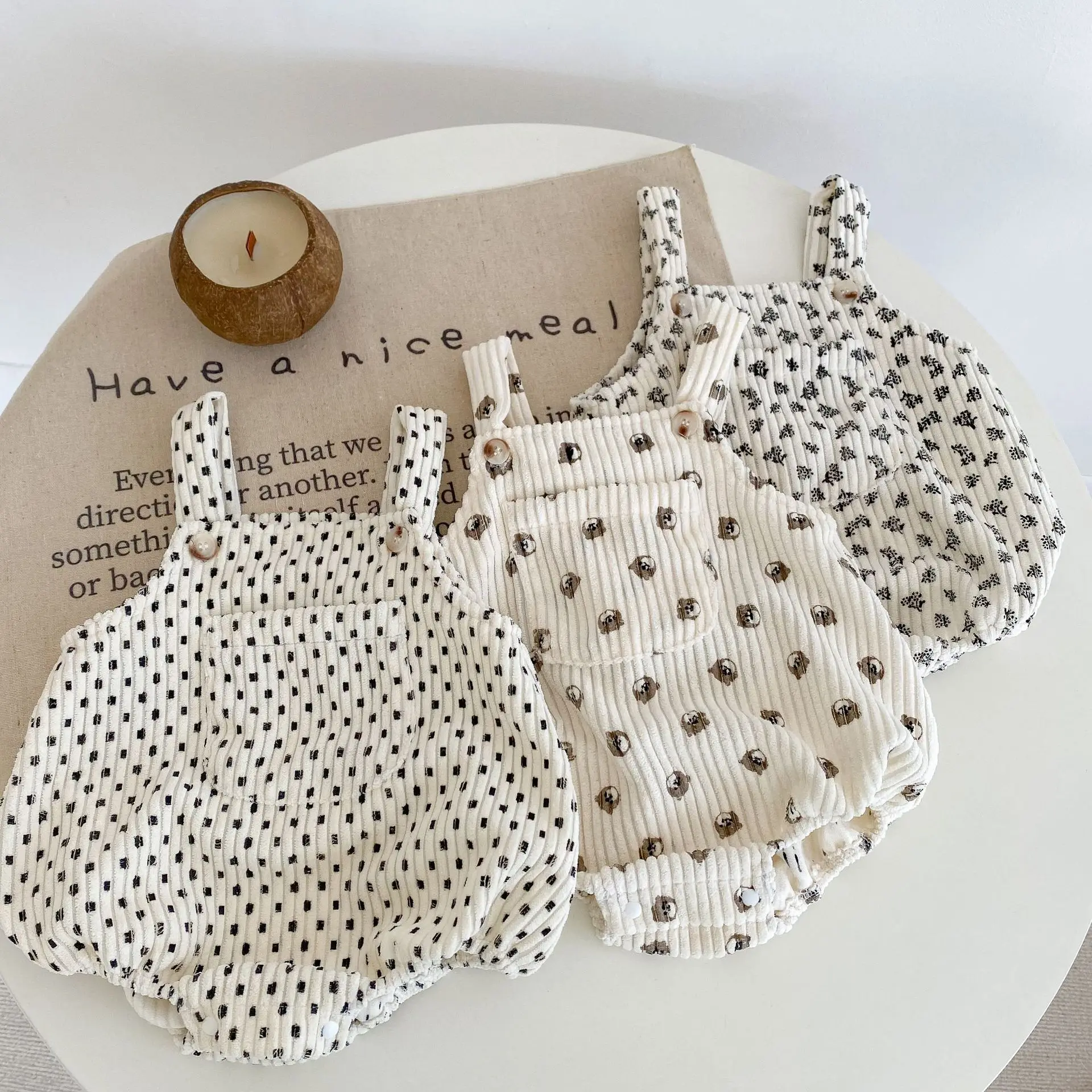 

2022 Spring and Autumn Infant Boys and Girls Baby Print Strap Romper Clothes Cotton Jumpsuits