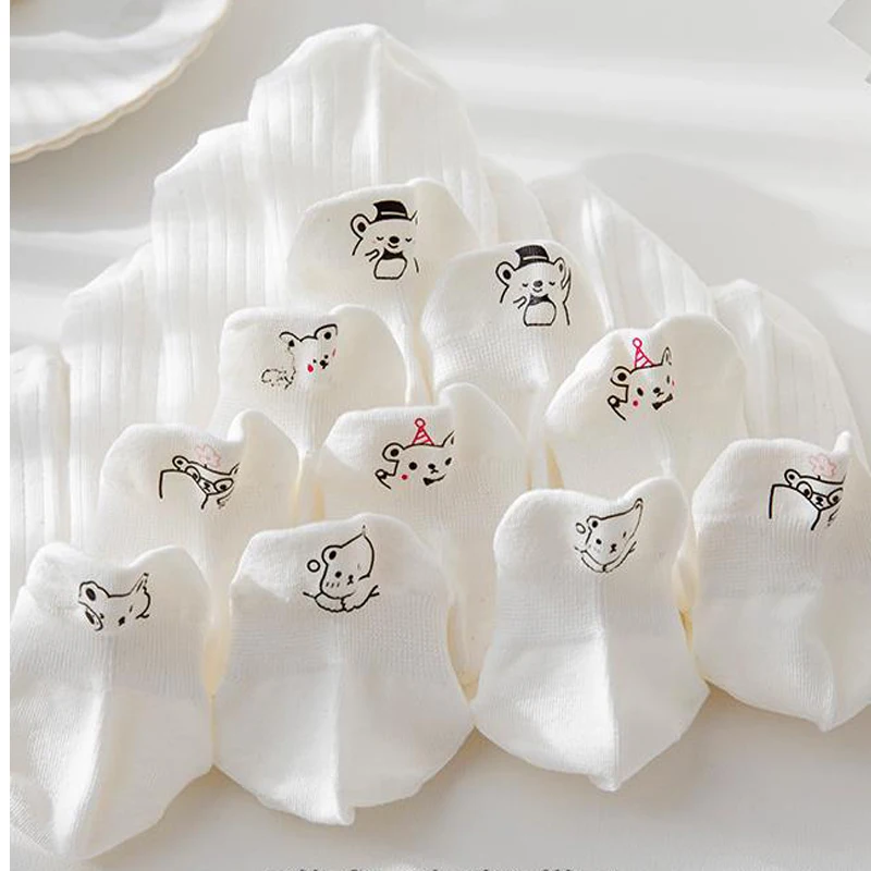 

White Women's Ankle Socks Cute Spring and Summer Thin Mesh Breathable Socks Funny Cartoon Bear Low Tube Socks