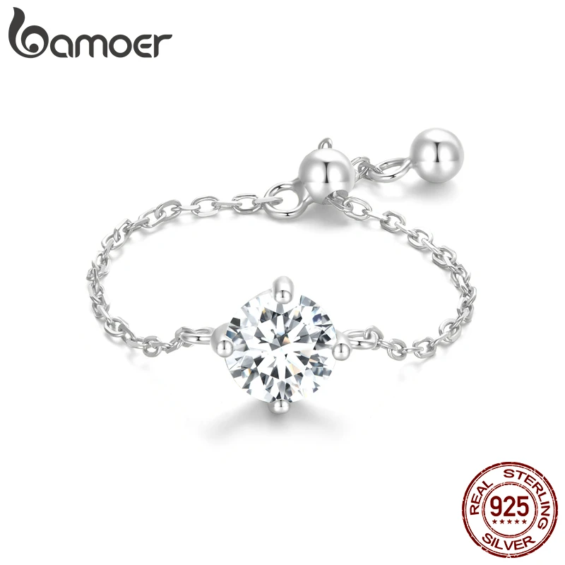 

Bamoer 925 Sterling Silver Shining Zircon Chain Rings for Women Luxurious Snake Chain Rings for Bridal Wedding Gift Fine Jewelry