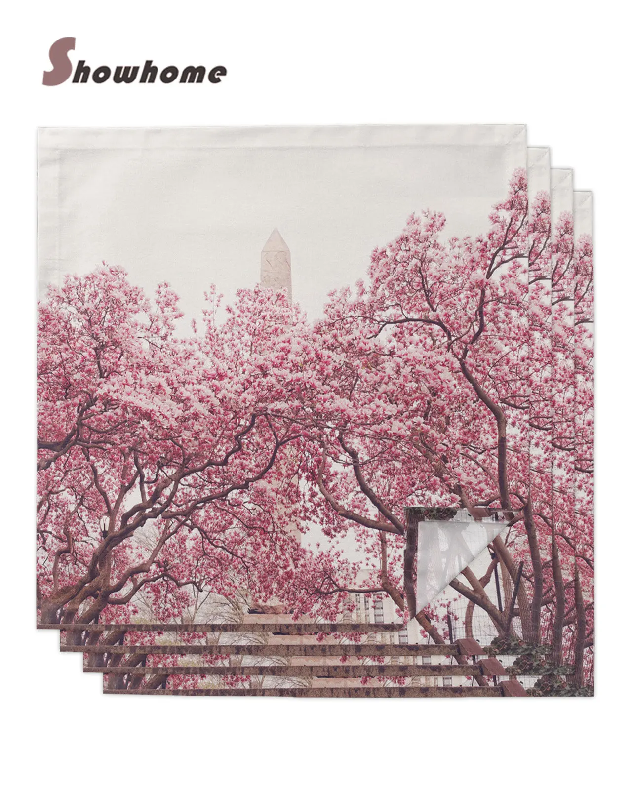 

New York Cherry Blossoms Table Napkins Cloth Set Handkerchief Wedding Party Placemat Birthday Banquet Tea Napkins