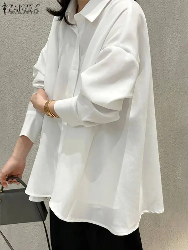 

2023 ZANZEA Women Lapel Neck Long Sleeve Blouse Vintage Party Blusas Korean Fashion Female Casual Holiday Tops Solid Work Shirt