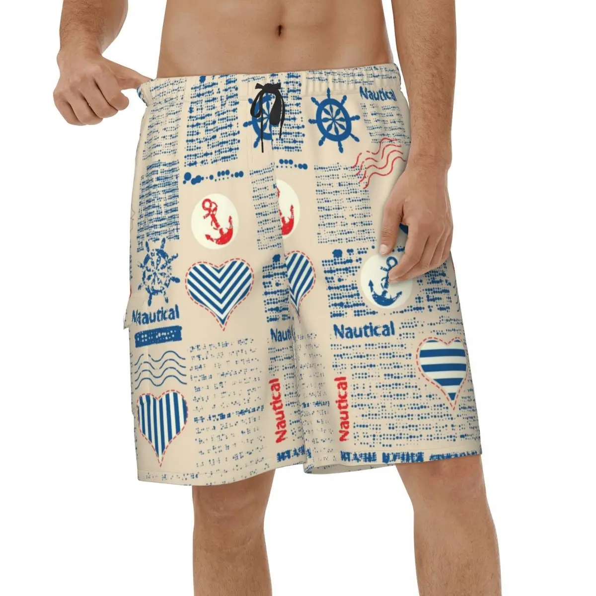 

Beach Shorts Nautical Vintage Patchwork Quick Dry Mens Briefs Male Swimwear