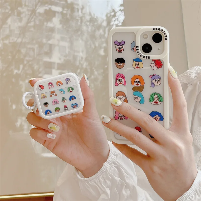 

Simple Fashion White Character Avatar Bluetooth Headset Cover for Airpods 1 2 3 Pro Pro2 Soft Silicone Airpods Case
