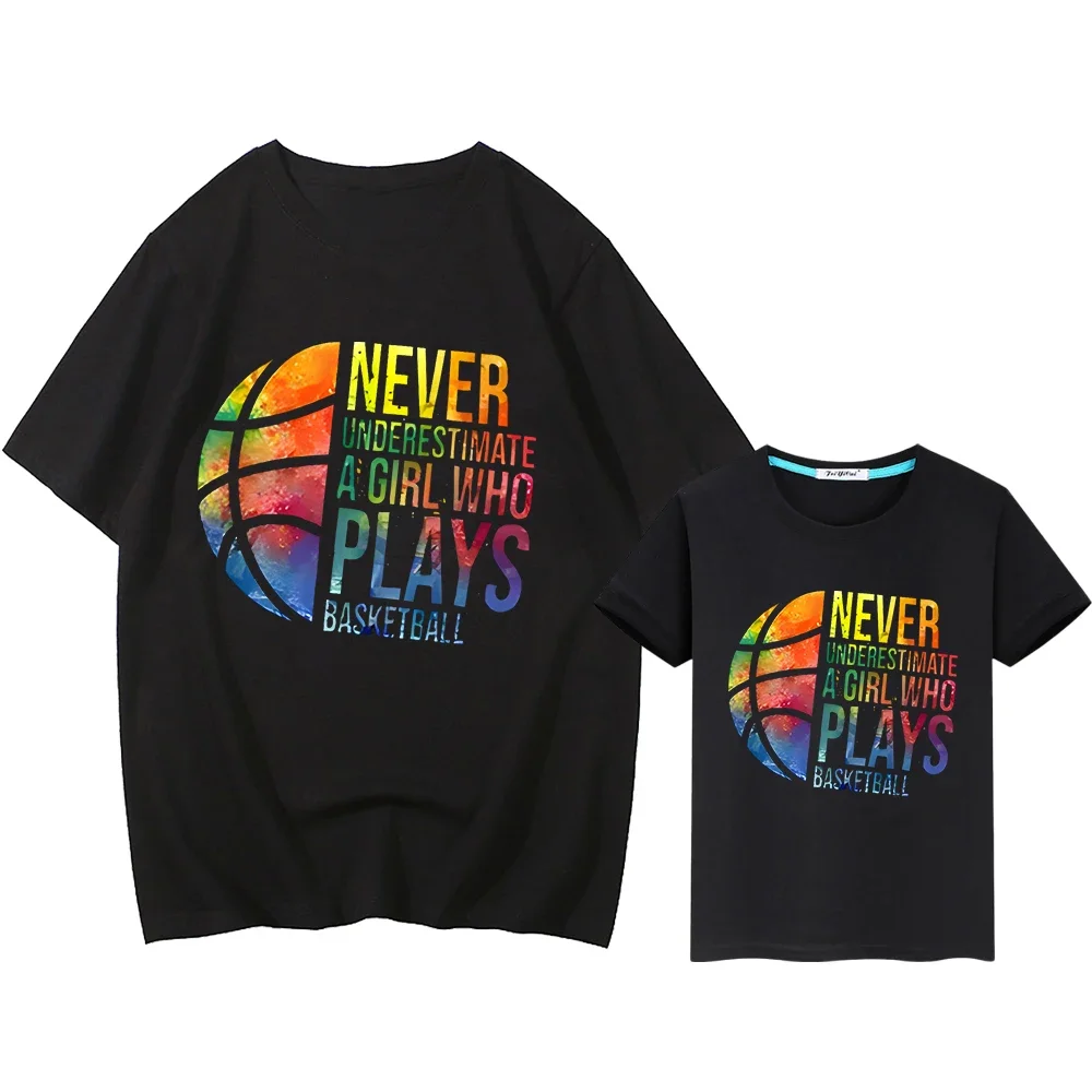 Футболка для мальчиков и девочек из натурального хлопка с принтом баскетбола