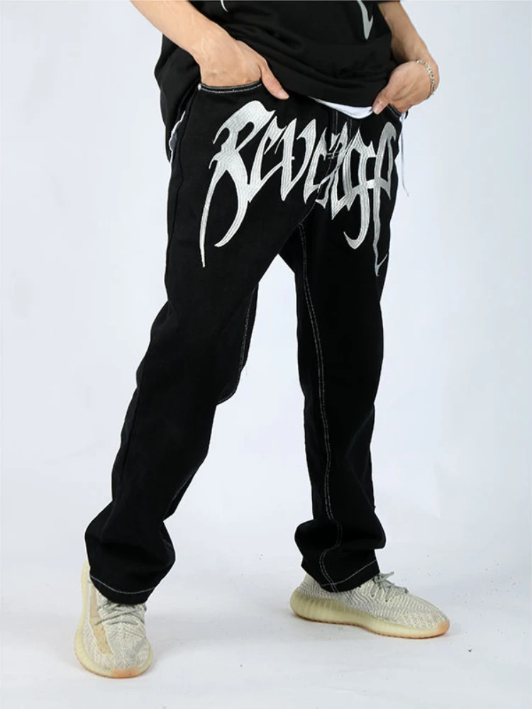 

Джинсы Y2k мужские мешковатые в стиле панк/хип-хоп с принтом алфавита, черные брюки, новинка 2023, трендовые готические брюки большого размера с широкими штанинами в стиле рок, уличная одежда