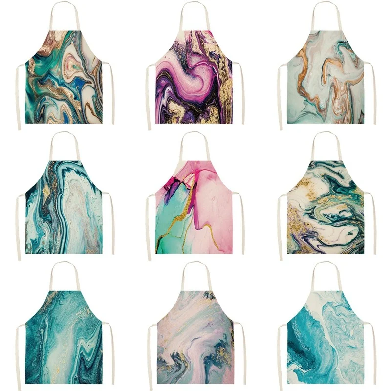 

Creative Marble Pattern Kitchen Apron Cooking Accessories Women's Oil and Stain Resistant Apron Apron for Men Linen Cooking