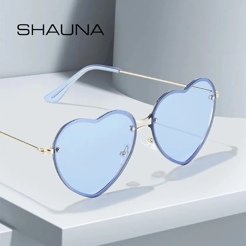 

SHAUNA Fashion Tint Heart Sunglasses Women Candy Color Clear Ocean Lens Rimless Shades UV400