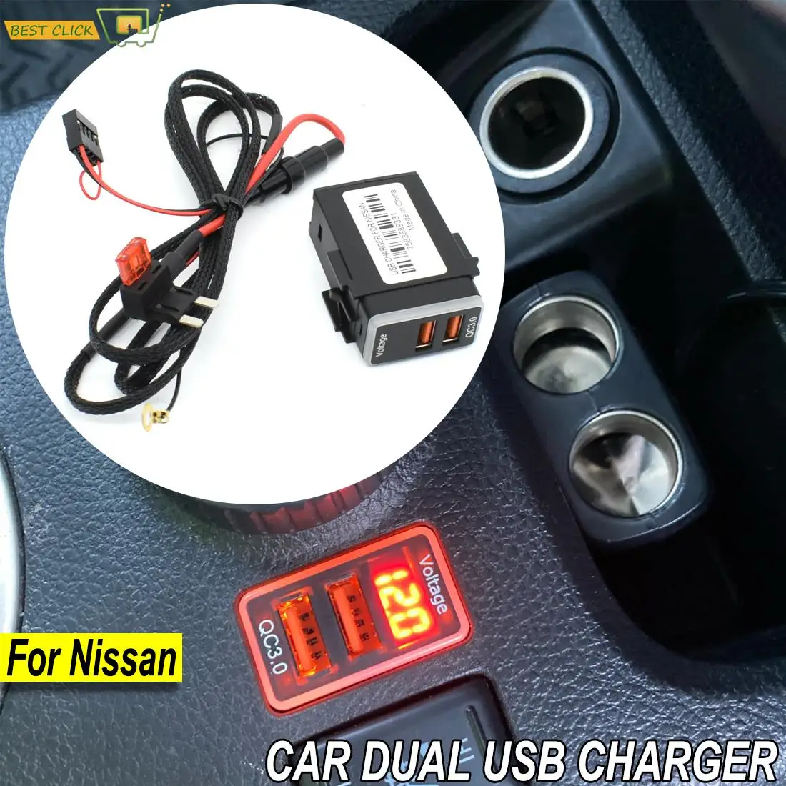 

Зарядное устройство для автомобиля, два USB разъема, поддержка быстрой зарядки QC 3,0, светодиодный ная подсветка, вольтметр мощности, цифровой ...