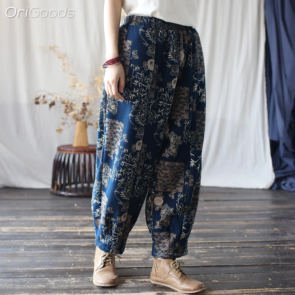 OriGoods Брюки Женские хлопчатобумажные теплые зимние брюки эластичная талия