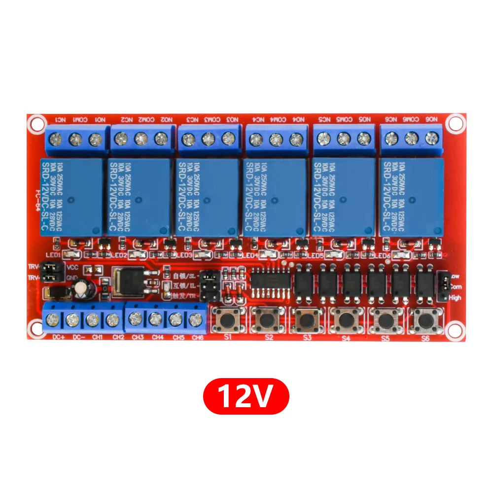 

Релейный модуль, 6 каналов, 5 В, 12 В, 24 В, плата релейного модуля со стандартным триггером высокого и низкого уровня для Arduino