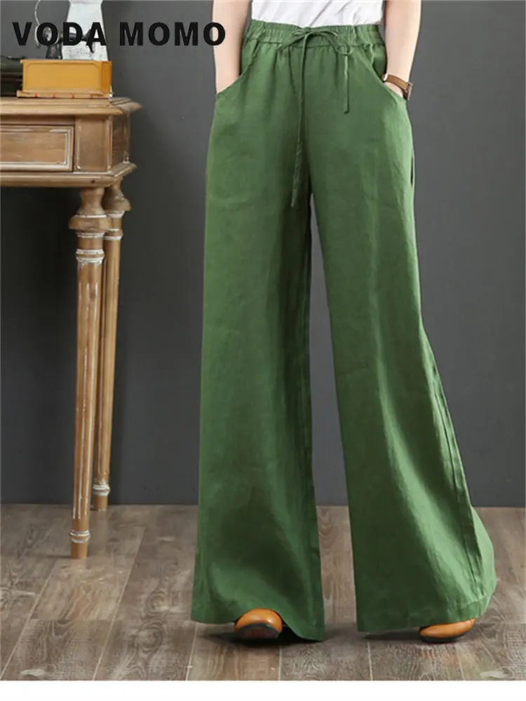 

Spring Autumn Hip Hop Streetwear Female Solid Cotton Linen Wide Leg Pants Women Vintage Harajuku Boho Casual Ladies Trousers
