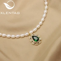 xlentag natural pearls emerald water droplets zircon women pearl pendant necklace fashion simple wedding accessories gift gn0419