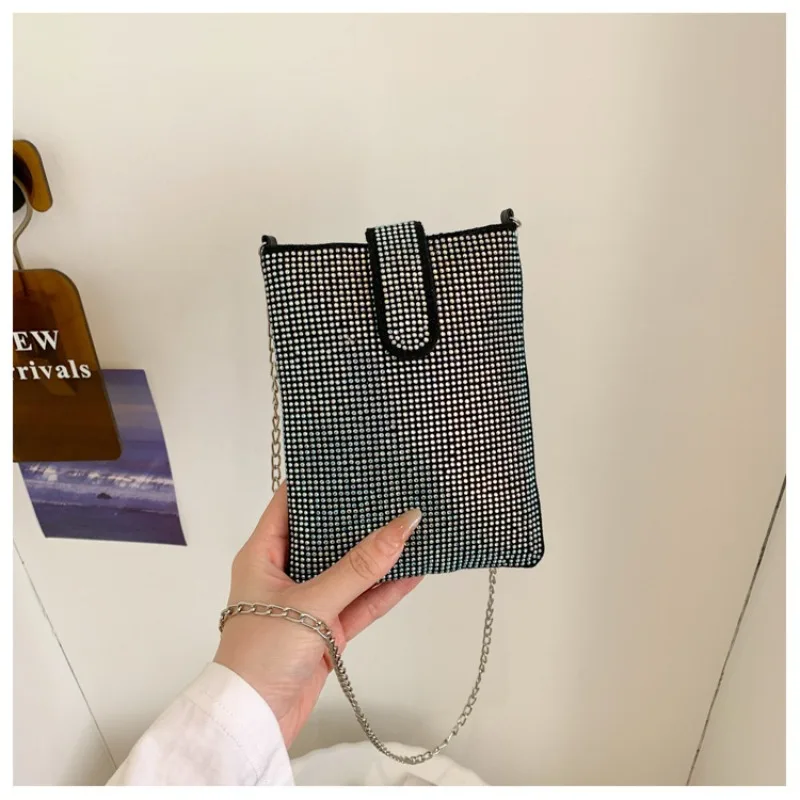 

Mobile Phone Bag Womens Chain Slung Over One Shoulder Bag Rhinestone Evening Bag Vertical Western Style Evening Bag Handbags