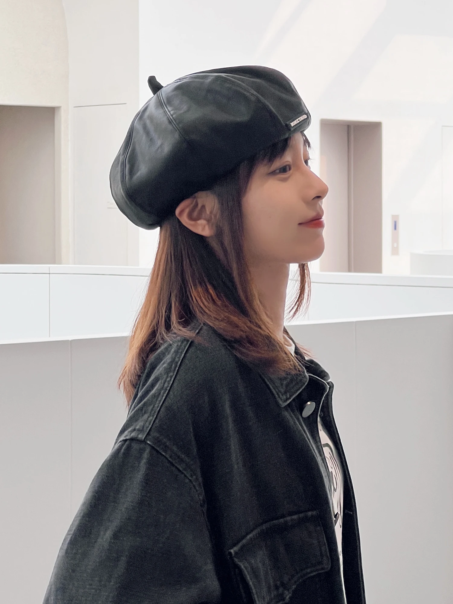 South korea PU Leather Beret Women's Autumn and Winter Retro Make Your Face Look Smaller British Painter Cap Trendy All-Match...