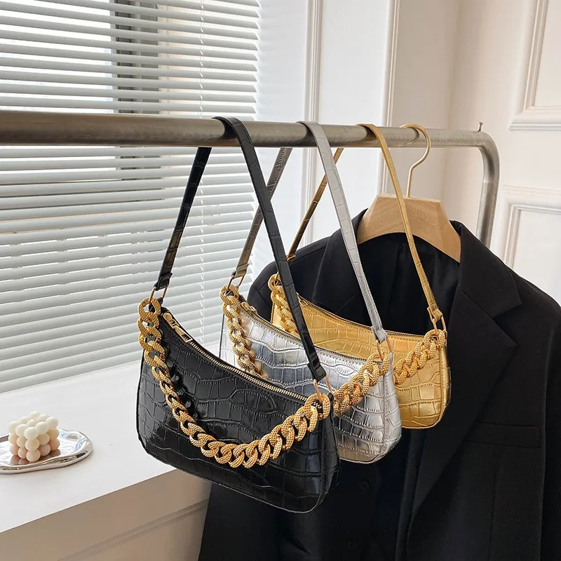 Fashion Shopping Bag Retro Armpit Casual Women Totes Shoulder Bags Female Leather Solid Color Thick Chain Handbag For Women 2023