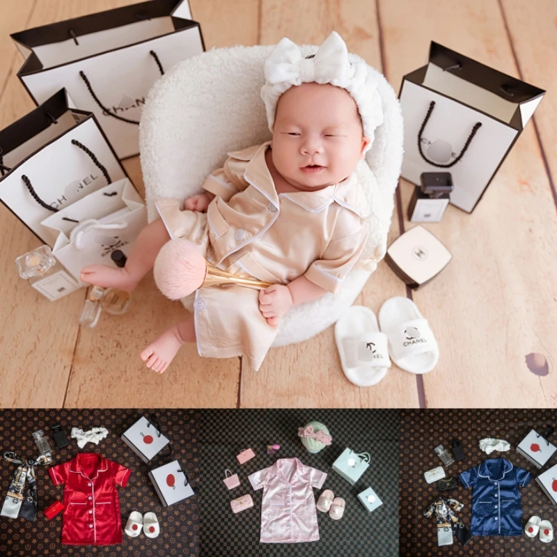 

Dvotinst Newborn Baby Photography Props Scarf Bathrobes 2pcs Set Fotografia Costume Shooting Photo Prop Shower Gift Accessories