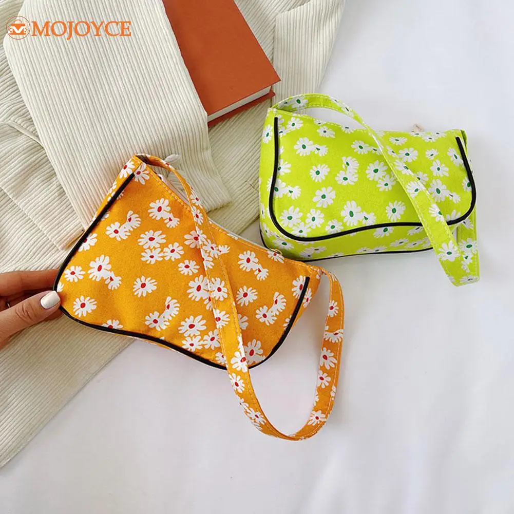 

Маленькие холщовые дамские сумочки для подмышек, женская сумка на молнии с принтом маргариток, сумки на плечо с цветочным принтом для подмы...