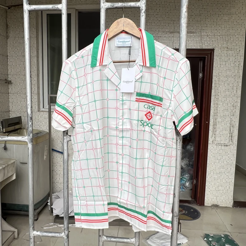 

Casablanca Shirts for Men Streetwear Fashion V-neck Shirt Couples Short-sleeve Top CASABLANCA Short-sleeved Shirt