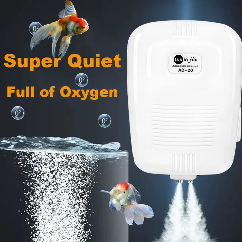 Воздушный насос для аквариума с двойным выходом регулируемый аэратор тихий