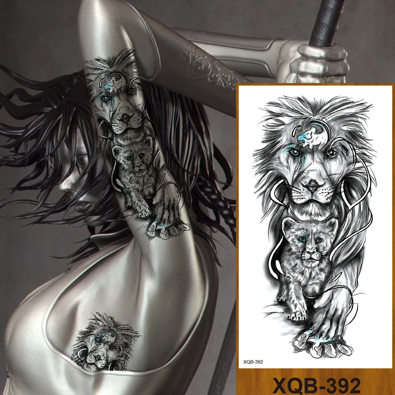 Временные тату-наклейки перо тотем тигр волк Лев король Череп мужские женские