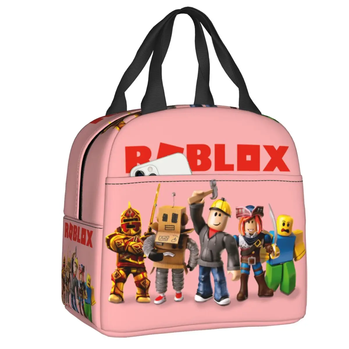Cartoon Robot Game Robloxs Insulated Lunch Bag for Work School Picnic Resuable Cooler Thermal Bento Box Women Children Food Bags