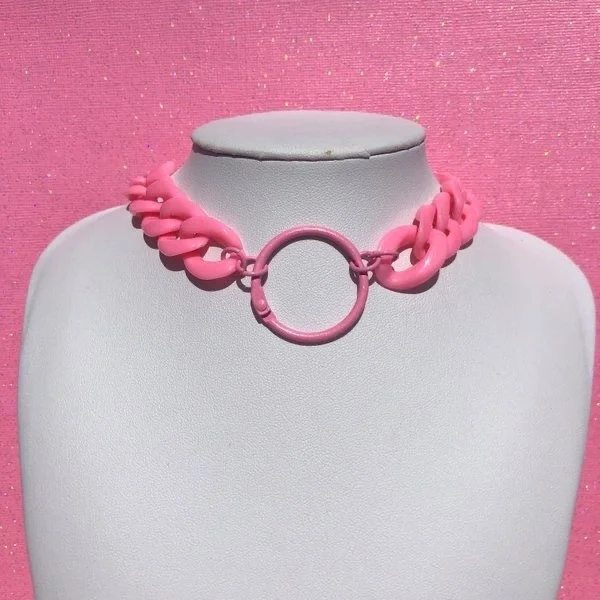 

Pink Circle Necklace Neck Chain with Acrylic Candy Color Choker Minority Design Clavicle Chain bad bunny