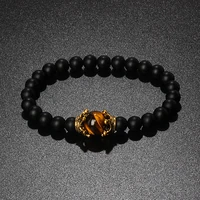 luxury antique crown charm bracelet for men fashion high quality tiger eye stone bead bracelets jewelry male pulseira bileklik