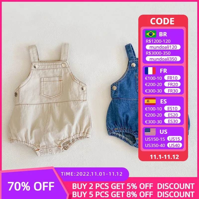 

Baby Summer Denim Romper Toddler Newborn Baby Boys Girls Sleeveless Button Pocket Jumpsuits Casual Baby Boy Clothes Outfits